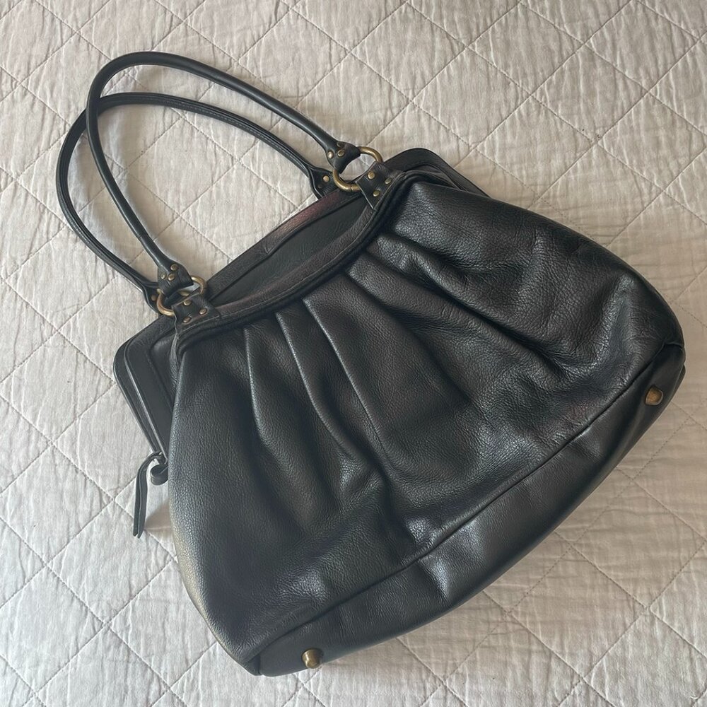 Dutchy Black Leather Pleated Tote Bag